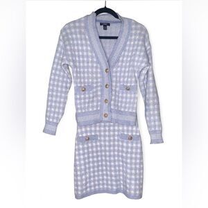 Aqua Light Blue Checked Knit 2 Piece